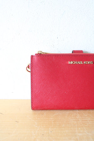 Michael Kors Dark Red Leather Double Zip Wristlet