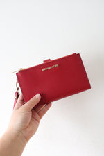 Michael Kors Dark Red Leather Double Zip Wristlet