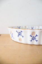 Temptations By Tara Blue & Brown Ribbed & Scalloped Oval Casserole Dish & Stand