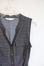 Croft & Barrow Black & White Patterned Button Down Sleeveless Belted Dress | XS Petite