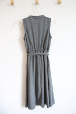 Croft & Barrow Black & White Patterned Button Down Sleeveless Belted Dress | XS Petite
