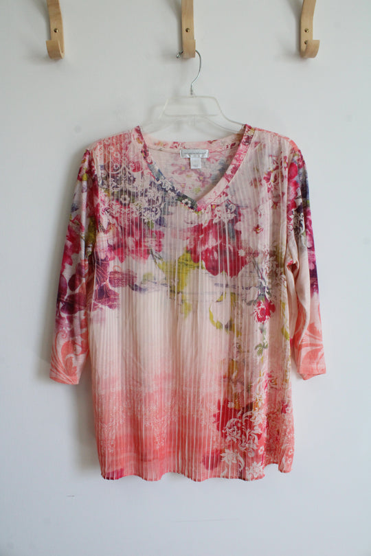 Christopher & Banks Pink Pleated Floral Top | L