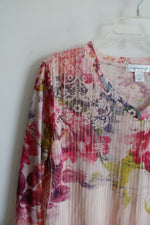 Christopher & Banks Pink Pleated Floral Top | L