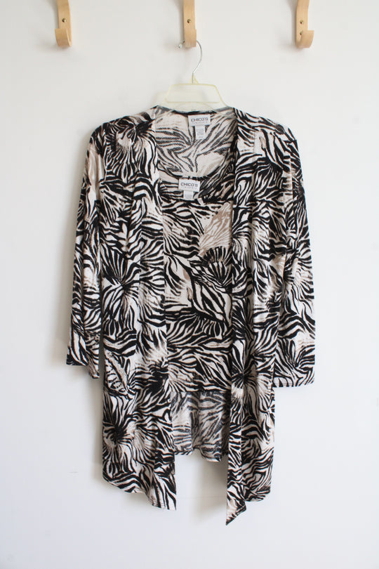 Chico's Travelers Black Tan & White Patterned Tank & Cardigan Set | 0 (S)