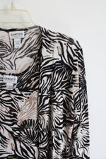 Chico's Travelers Black Tan & White Patterned Tank & Cardigan Set | 0 (S)