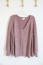 Ava & Viv Mauve Chenille V-Neck Sweater | 2X