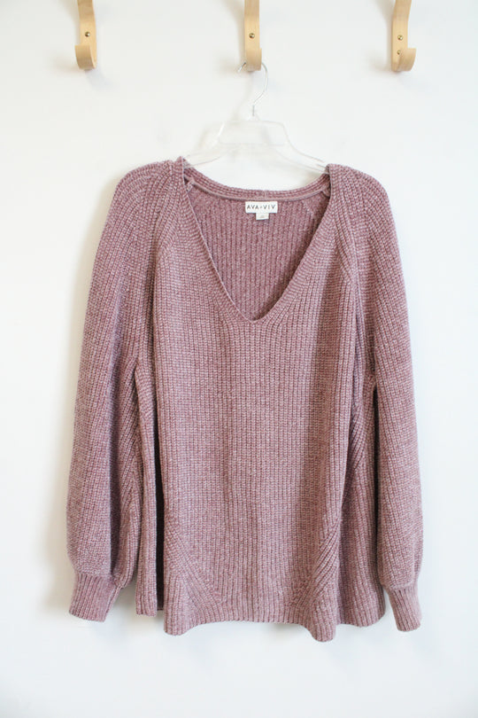Ava & Viv Mauve Chenille V-Neck Sweater | 2X