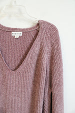 Ava & Viv Mauve Chenille V-Neck Sweater | 2X