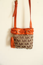 Michael Kors Orange Leather Monogram Bucket Mini Purse