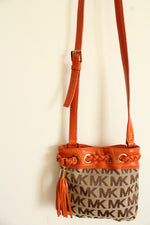 Michael Kors Orange Leather Monogram Bucket Mini Purse