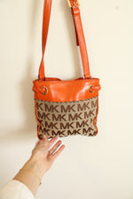 Michael Kors Orange Leather Monogram Bucket Mini Purse