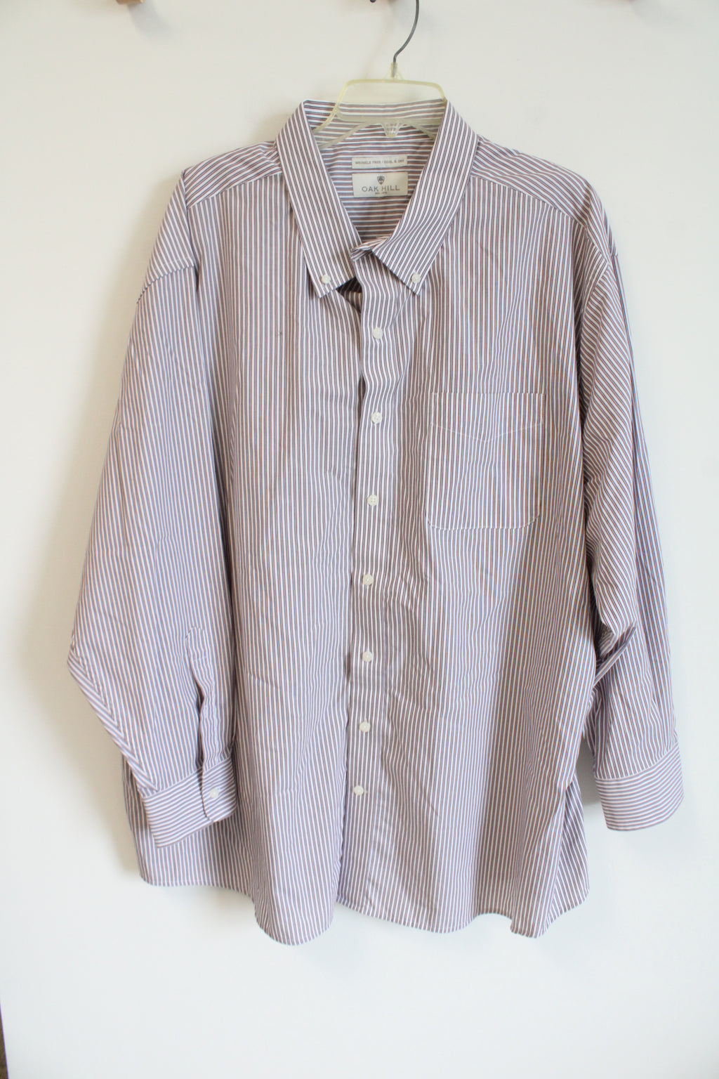 Oak Hill Red Gray White Striped Button Down Wrinkle Free Shirt | 3XL