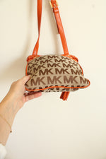 Michael Kors Orange Leather Monogram Bucket Mini Purse
