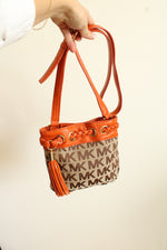 Michael Kors Orange Leather Monogram Bucket Mini Purse