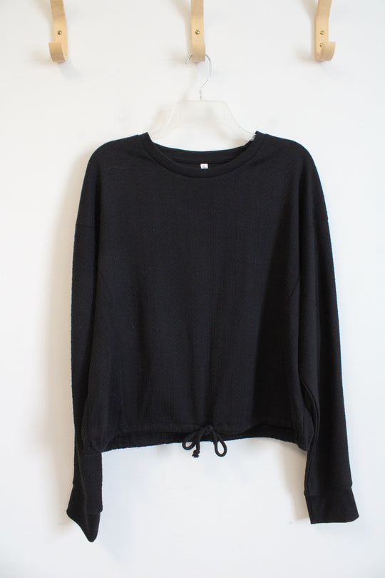NEW Ebb & Flow Black Slightly Cropped Long Sleeved Shirt | XL