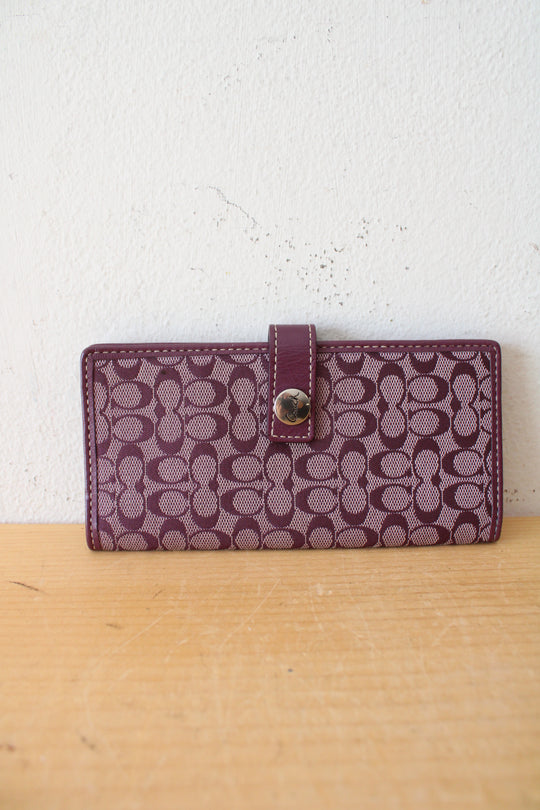 Coach Signature Purple Canvas Bi-Fold Wallet