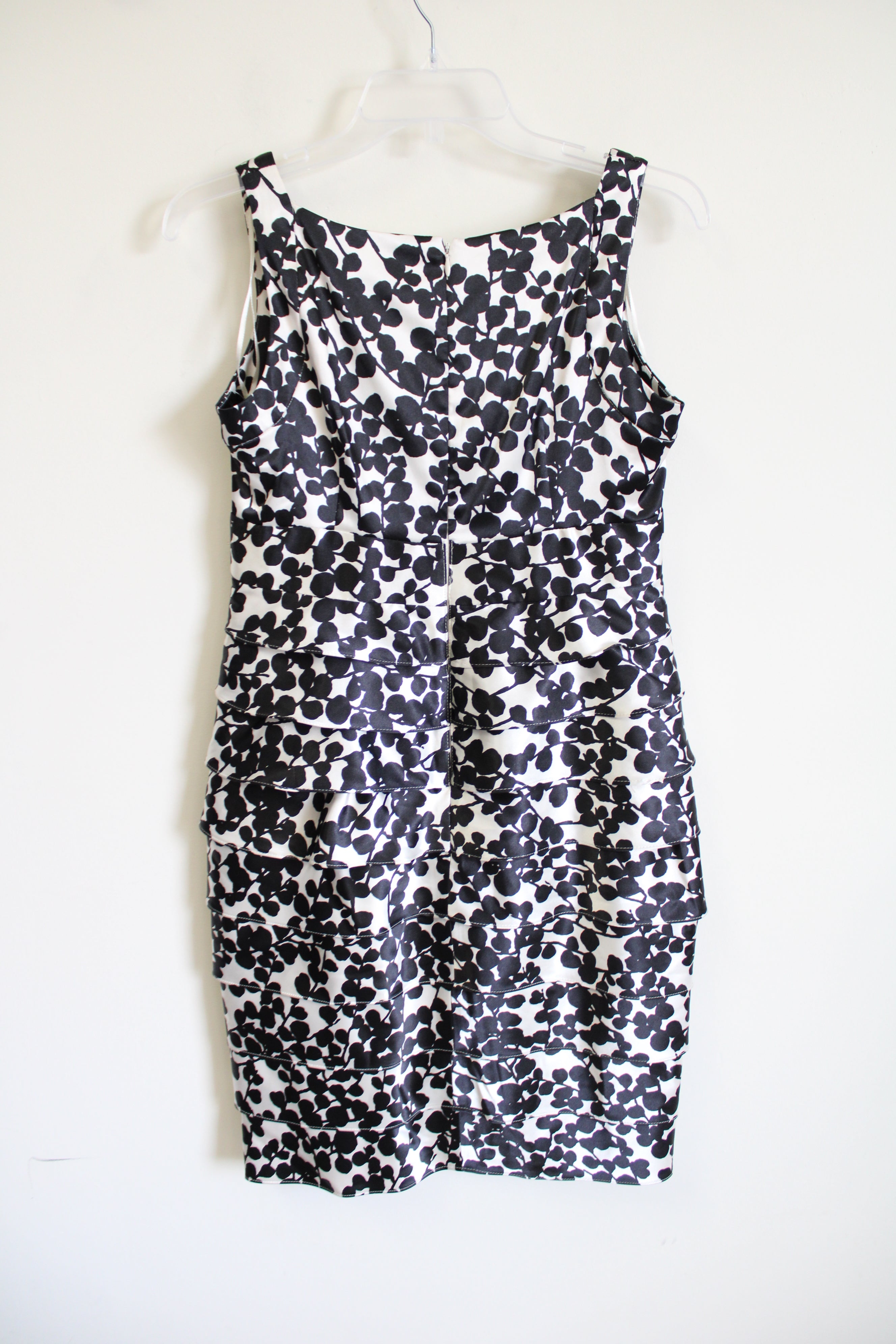 London Times Black Floral Satin Layered Dress | 8 Petite