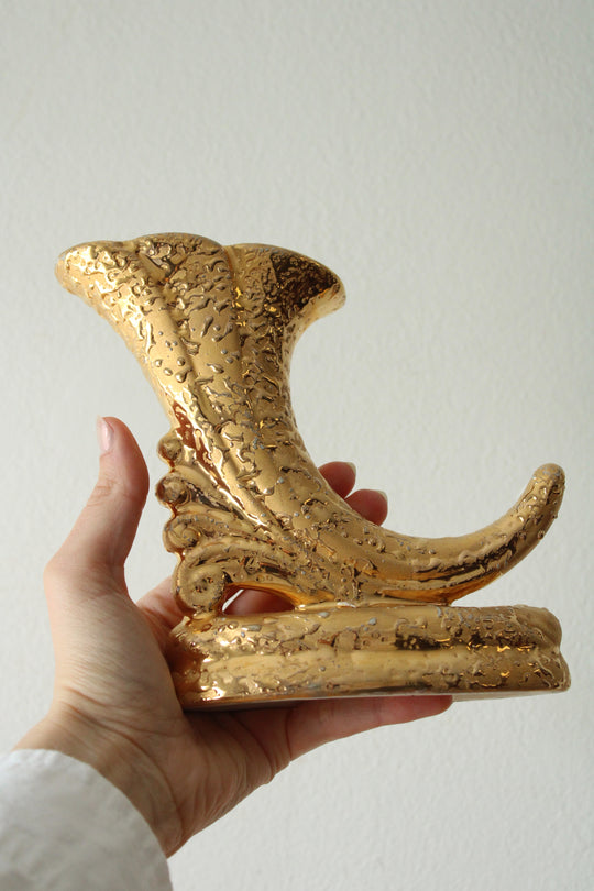 Hand Decorated Weeping-Bright Gold Cornucopia Vase