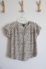 Banana Republic White & Brown Leopard Print Blouse | XXS Petite