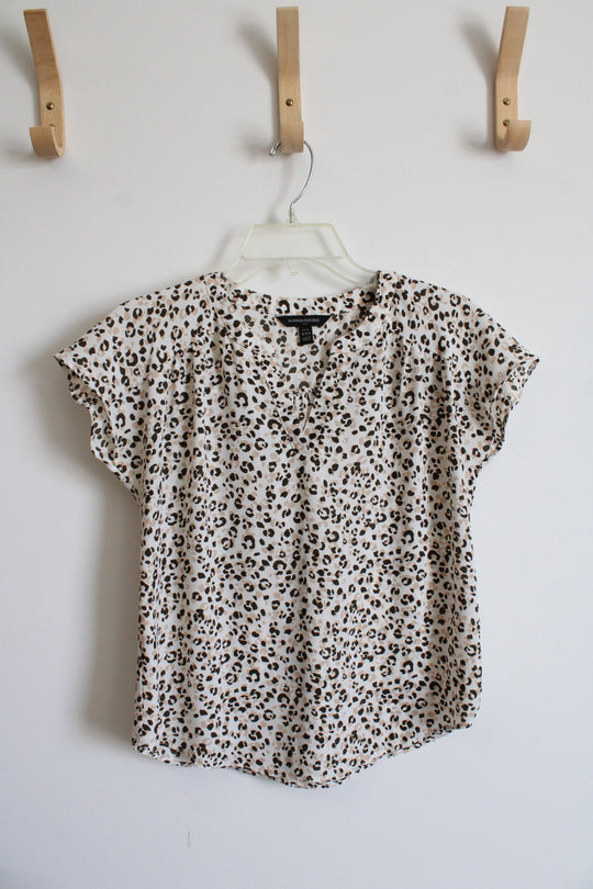 Banana Republic White & Brown Leopard Print Blouse | XXS Petite