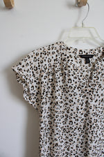 Banana Republic White & Brown Leopard Print Blouse | XXS Petite