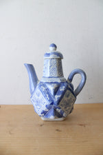 Vintage Chinese Blue & White Angular Porcelain Teapot
