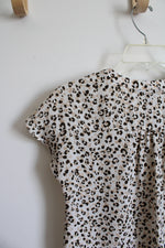 Banana Republic White & Brown Leopard Print Blouse | XXS Petite