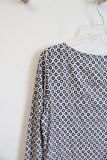 Ann Taylor Cream Navy & Brown Patterned Top | M