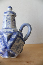 Vintage Chinese Blue & White Angular Porcelain Teapot