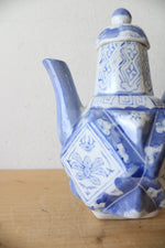 Vintage Chinese Blue & White Angular Porcelain Teapot