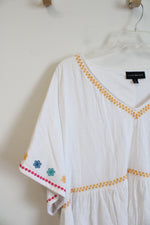 Lane Bryant White Embroidered Floral Detail Flowy Top | 22