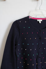Talbots Navy Colorful Dotted Button Down Cardigan | S Petite
