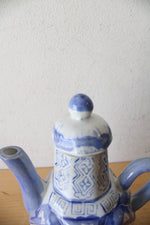 Vintage Chinese Blue & White Angular Porcelain Teapot