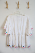 Lane Bryant White Embroidered Floral Detail Flowy Top | 22