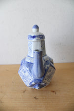 Vintage Chinese Blue & White Angular Porcelain Teapot