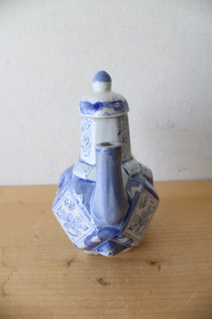 Vintage Chinese Blue & White Angular Porcelain Teapot