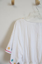 Lane Bryant White Embroidered Floral Detail Flowy Top | 22