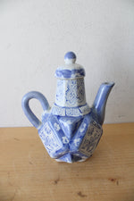 Vintage Chinese Blue & White Angular Porcelain Teapot