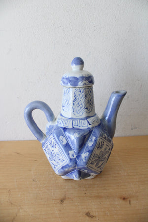 Vintage Chinese Blue & White Angular Porcelain Teapot