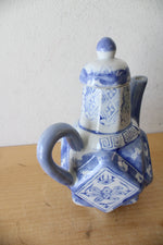 Vintage Chinese Blue & White Angular Porcelain Teapot