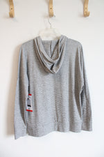 NEW Skechers Relaxed Fit Gray & White Striped Hoodie | M