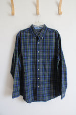 Chaps Easy Care Blue Green & Yellow Plaid Button Down Shirt | L
