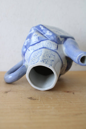 Vintage Chinese Blue & White Angular Porcelain Teapot