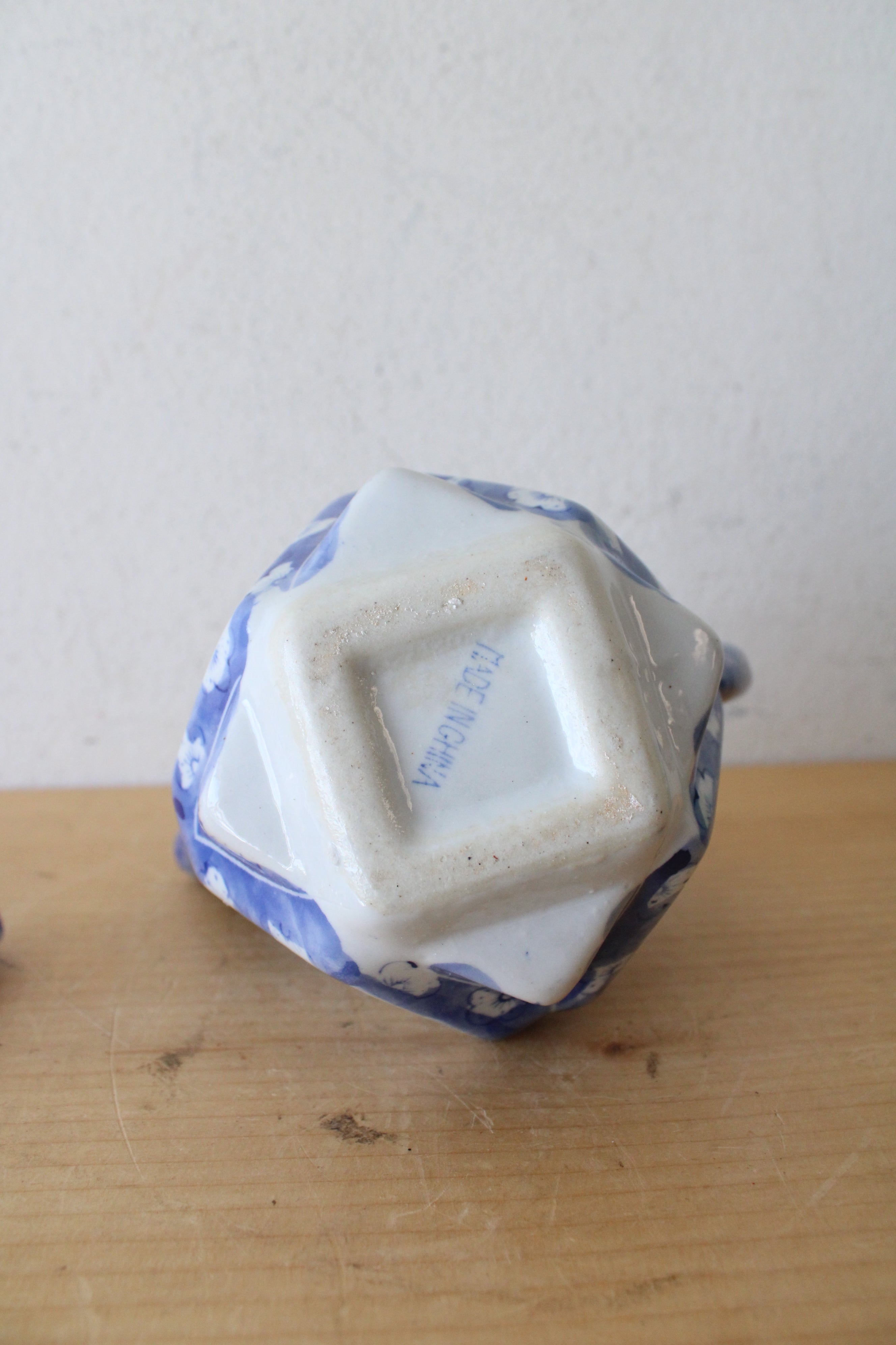 Vintage Chinese Blue & White Angular Porcelain Teapot
