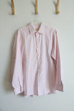 Michael Kors Pink Peach & White Striped Button Down Shirt | 17 34/35