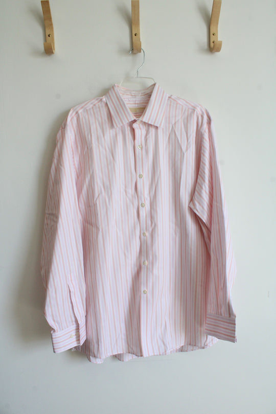Michael Kors Pink Peach & White Striped Button Down Shirt | 17 34/35