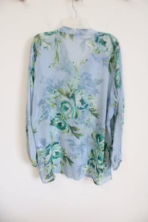 Susan Graver Blue Floral Chiffon Blouse | XL