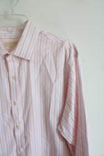 Michael Kors Pink Peach & White Striped Button Down Shirt | 17 34/35