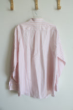 Michael Kors Pink Peach & White Striped Button Down Shirt | 17 34/35