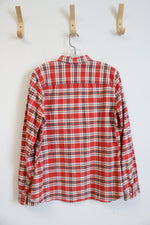 Eddie Bauer Orange Blue White & Yellow Plaid Button Down Shirt | L Tall